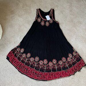 NWT Embroidered Sleeveless Red and Black Dress One Size